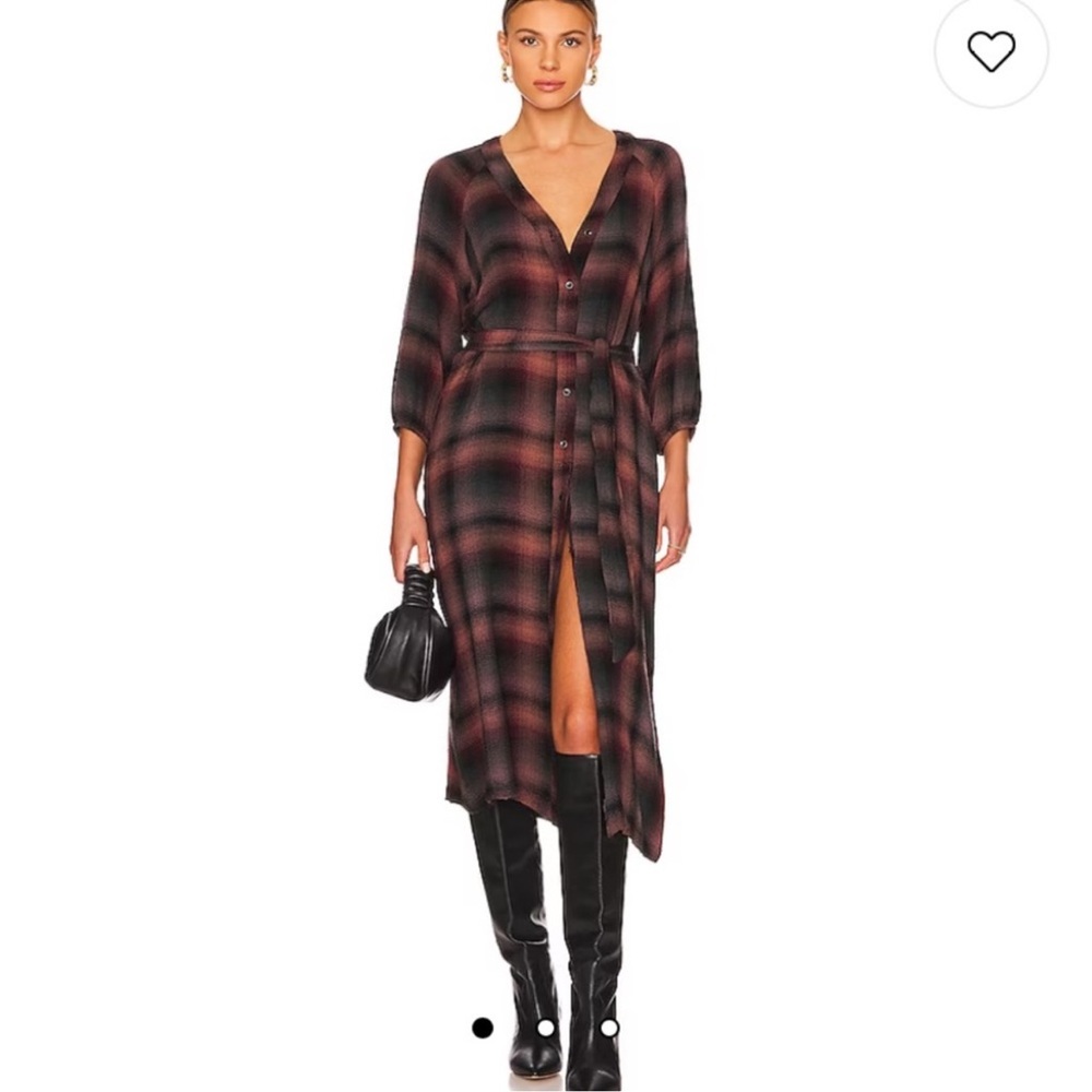 Bella Dahl canyon pucker plaid midi dress size XS